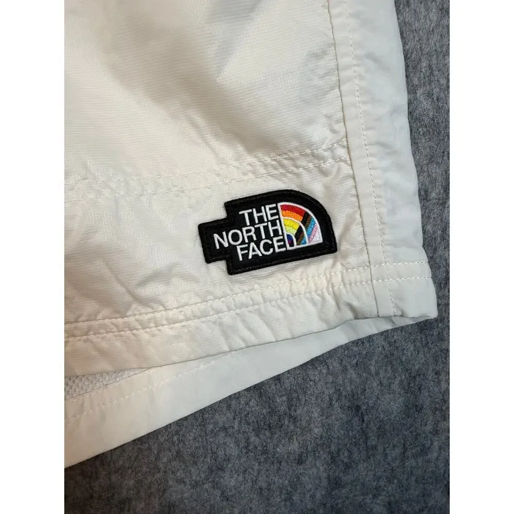 The North Face Mens Nylon Front Pocket Lined White Shorts Rainbow Logo Small